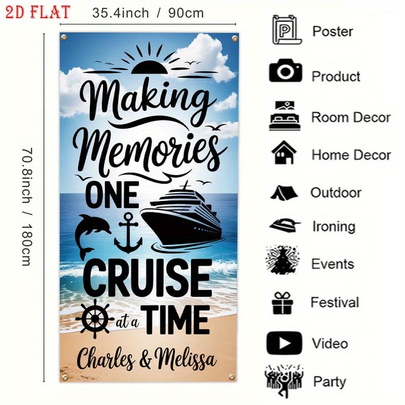 TEMU 2d Flat, 2d Flat - 2d Flat, 2d Flat - Customized 2d Flat Door Curtain Banner, 1pc Featuring A Colorful Cruise Theme For Door Frames, Suitable For Home Indoor And Outdoor Party Decorations