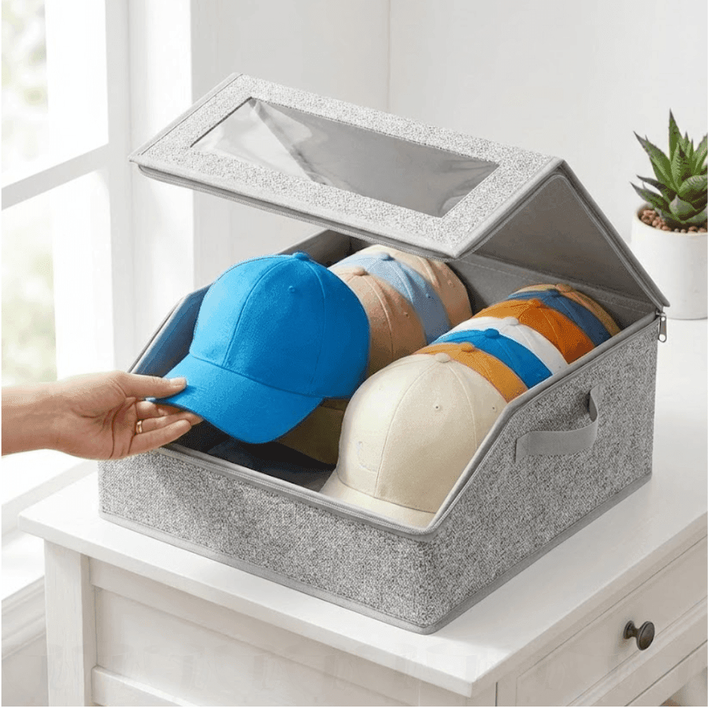 TEMU Baseball Organizer For Closet, Large Hat Storage Box With Clear Windows, Sturdy Hat Rack Holder To 24 Ball Caps, Dustproof With Cardboard Inserts For Men& Women