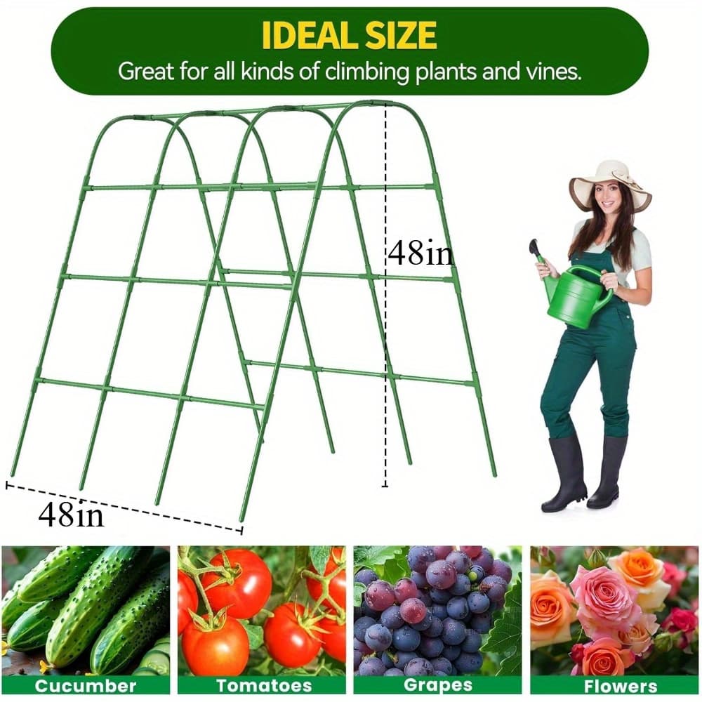 TEMU 63" Tall Cucumber Trellis For Raised Garden Bed Arch Tunnel Trellis Metal Tomato Cage Metal Plant Support Stand For , Bean, Grapes Vines Climbing Plants Outdoor