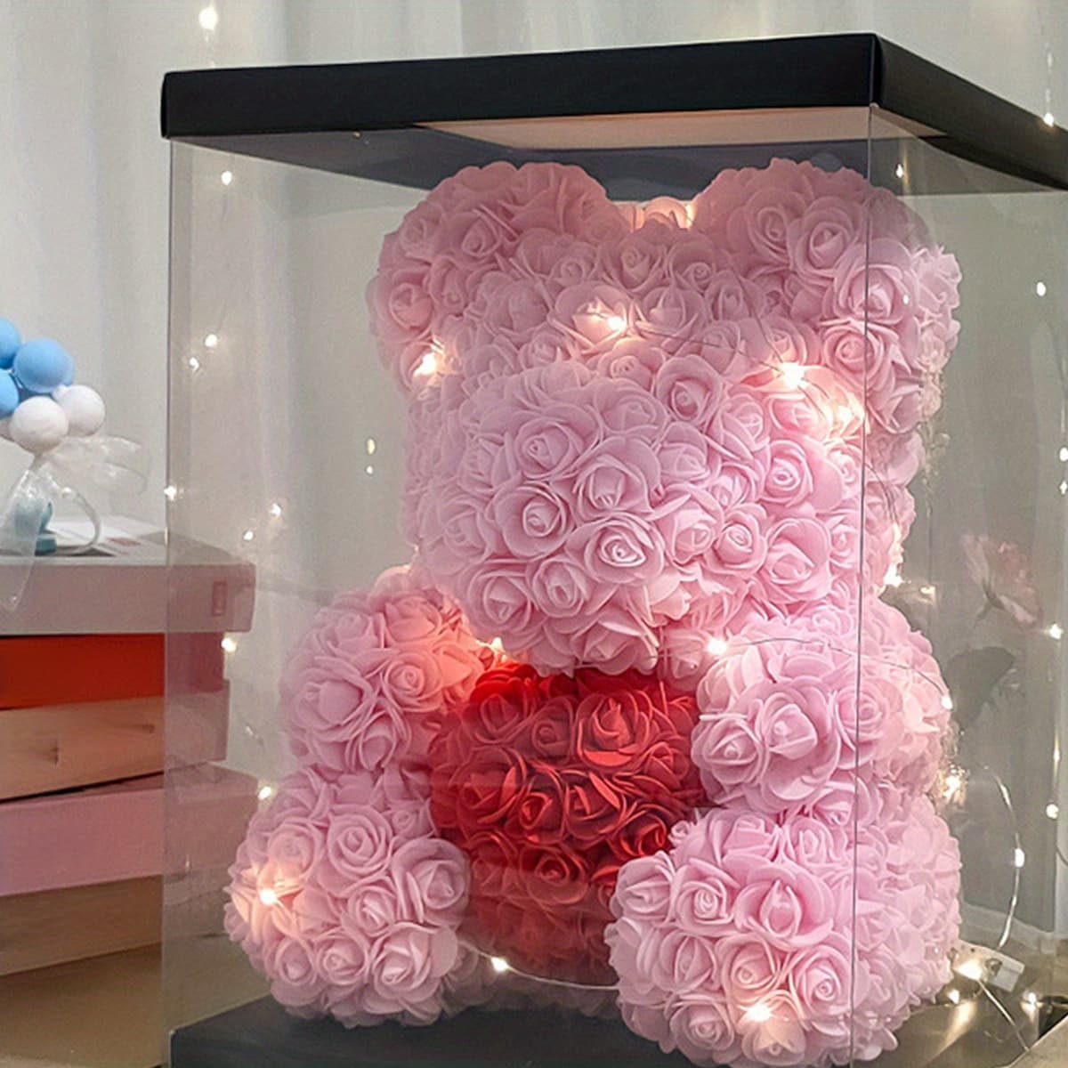 TEMU Artificial Flowers With Handmade Rose Bear For Mom Bouquet As For Women Grandma Wife Birthday Day Romantic Anniversary Wedding Anniversary Wedding Birthday Thanksgiving Christmas