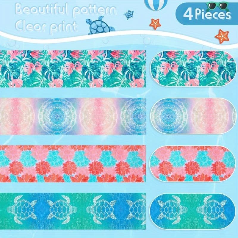 TEMU Set Of 4 Elastic Towel Bands To Towels On Beach, Lounge, And Pool Chairs - Featuring A Sea Turtle Design, Perfect For Summer , Travel Essentials