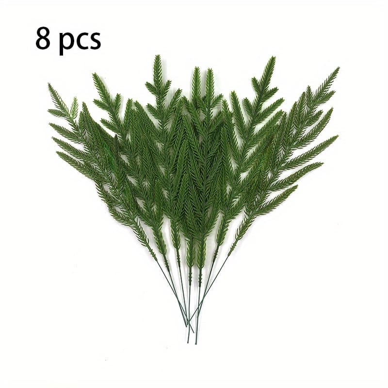 TEMU 8pcs Realistic Norfolk Pine Branches - 13.38" Artificial Christmas Greenery Stems, Faux Cedar Picks For Diy Crafts, Garland & Wreath Making, Indoor/outdoor Xmas Home Decor