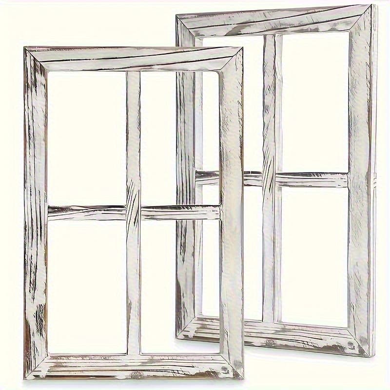 TEMU 2pcs White Rustic Wood Window Frames For Farmhouse Wall Decor In Homes And