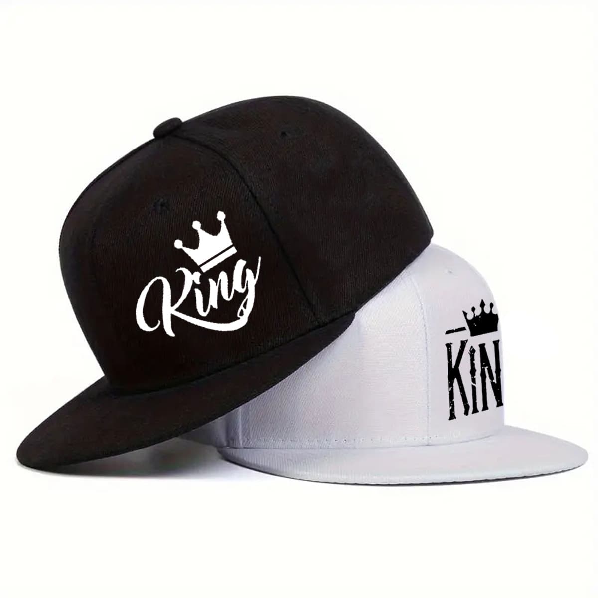 TEMU 2pcs Style "king" Unisex Simple Adjustable Versatile Classic Flat Brimmed Hat, Street Hip-hop And Street Dance Hat