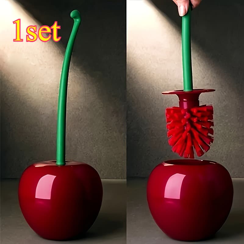 TEMU 1 Set Creative Cherry-shaped Toilet Brush Set, Easy To Clean, For Home And Commercial Use, Space-saving Toilet Brush