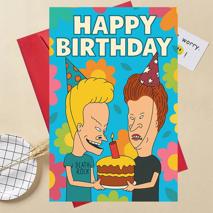 TEMU 1pc "funny Birthday Card For With And Butthead Theme, Perfect For Rock Lovers And Casual Celebrations" Einschulung