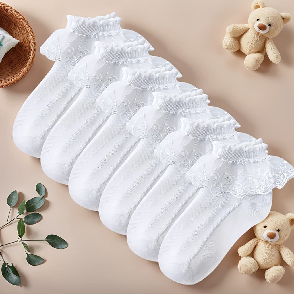 TEMU 3-pairs Women's Lace Ruffle Socks - Frill Trim Ankle Socks With Striped Suitable For Daily Wear, Uniforms, Dance &, Thickened Breathable Comfortable Lace Booties (hand Wash Care)