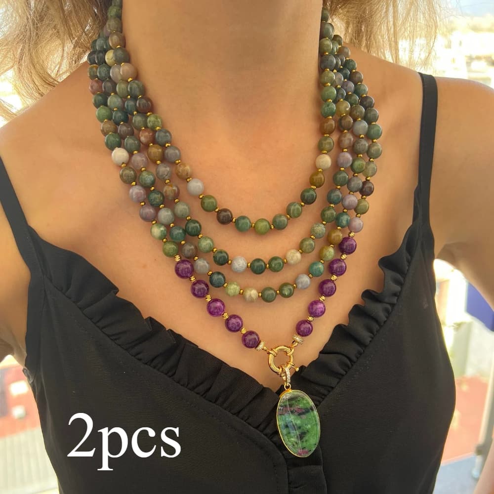 TEMU Layered Beaded Pendant Necklace