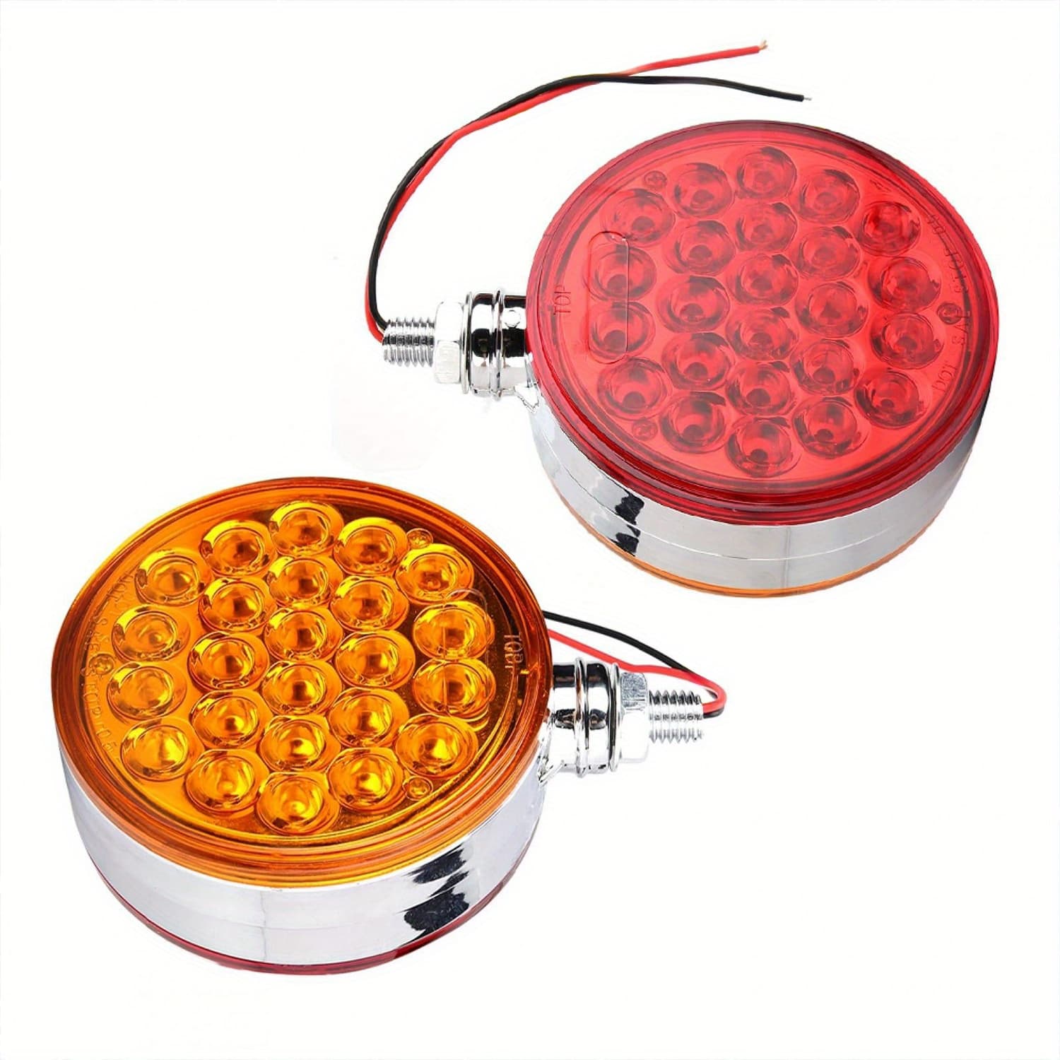 TEMU Set Of 2, 4-inch Round Pedestal Fender Lights Featuring 48 Led Double-sided , Designed For Semi-truck Trailers, Towing, And Rv Brake, Running, And Turning