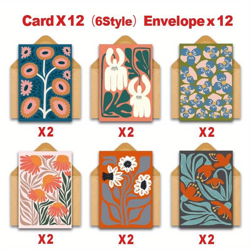 TEMU 24pcs Unique Mid Century Greeting Cards With Envelopes, Note Cards For Thank You Birthday Sympathy Wedding Father's Day