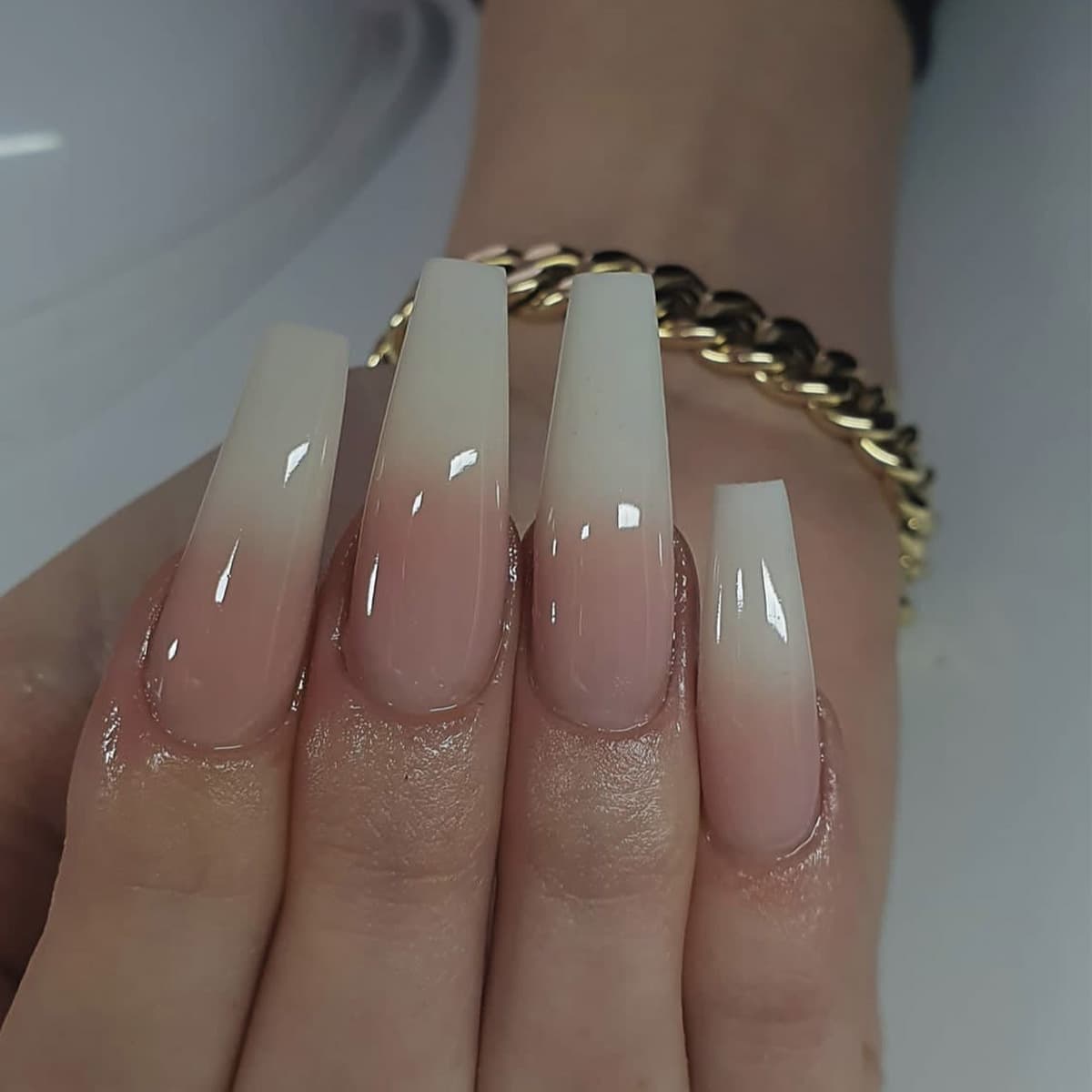TEMU 48pcs Ultra Long Jelly White Gradient Nude Press On Nails, Easy Yet Sophisticated, Suitable For Daily Wear, Parties, Dances, And Occasions