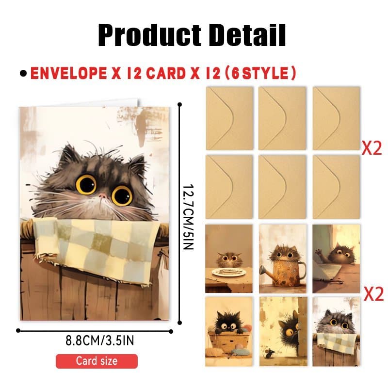 TEMU 24pcs (12 Envelopes + 12 Cards) Funny Cute Kitten 2025 Happy New Year Blank Greeting Cards To Family Friend Brother Sister Birthday Christmas Gifts