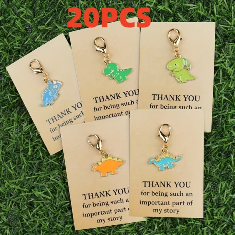 TEMU 20 Cute Animal Dinosaur Keychain Set And 20 Greeting Cards - Perfect For , Ideal For Thanksgiving Good Luck Talisman, Thank You For An Important