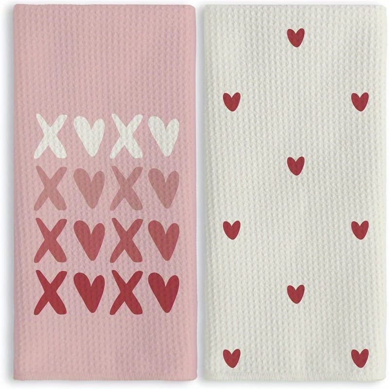 TEMU 2pcs 18x26inch Pink Valentine's Day Kitchen Hand Towels Love Heart Dish Towels For Valentine's Day Decoration, Anniversary Wedding Decorative Towels For Kitchen Bathroom