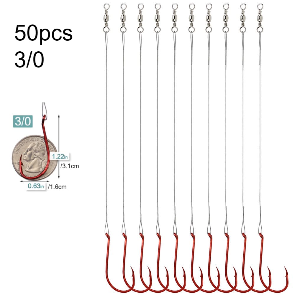 TEMU Avlcoaky 50pcs Circle Hooks Rigs Catfish Rig - 50pcs Circle Hooks With Leader Saltwater Fishing Circle Hook And 1/ 0/ 0 Heavy Duty Catfishing Tackle