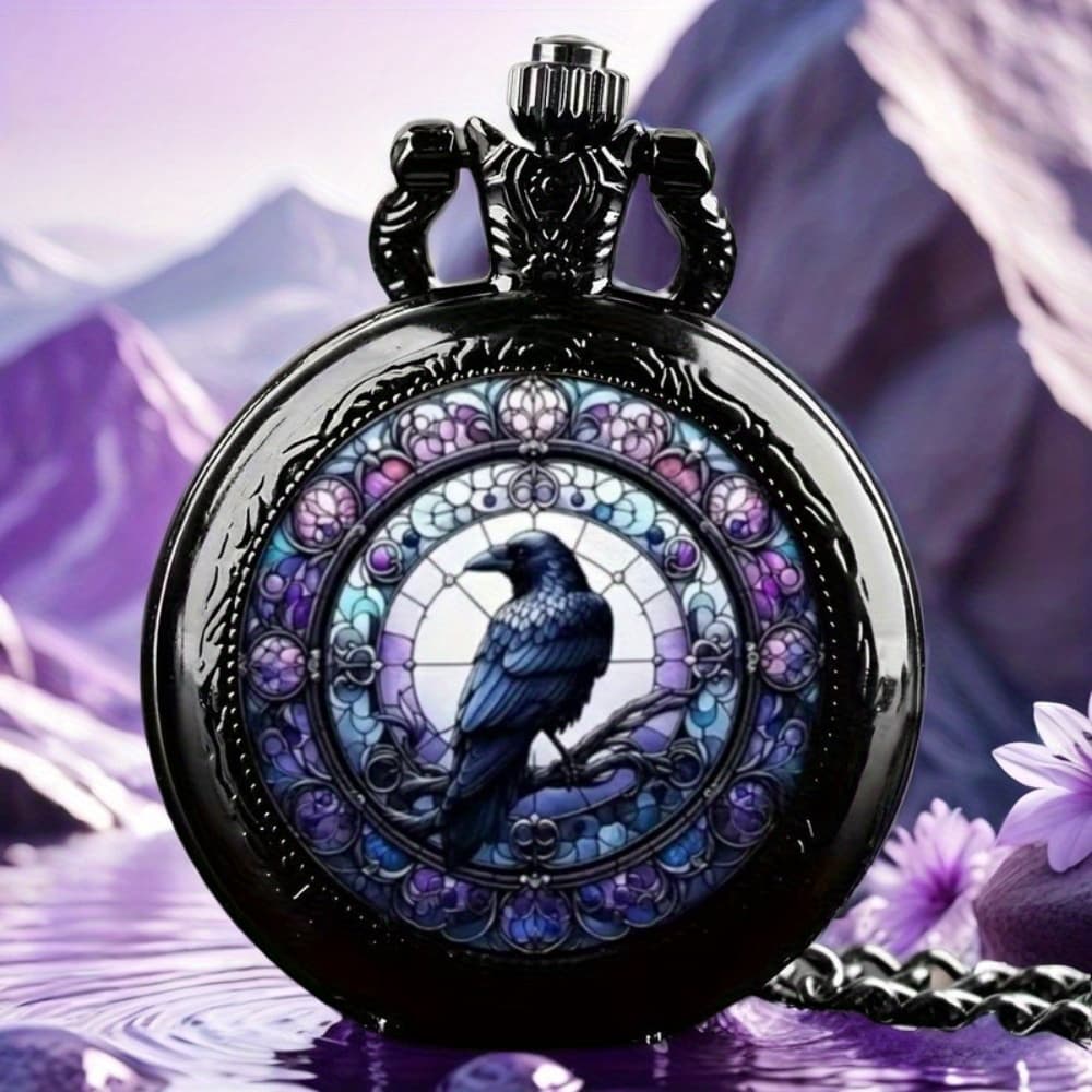 TEMU Elegant Black Necklace Pocket Watch, Animal Creative Dressing Watch, Vintage Jewelry, Unique New Year Christmas Birthday Gift