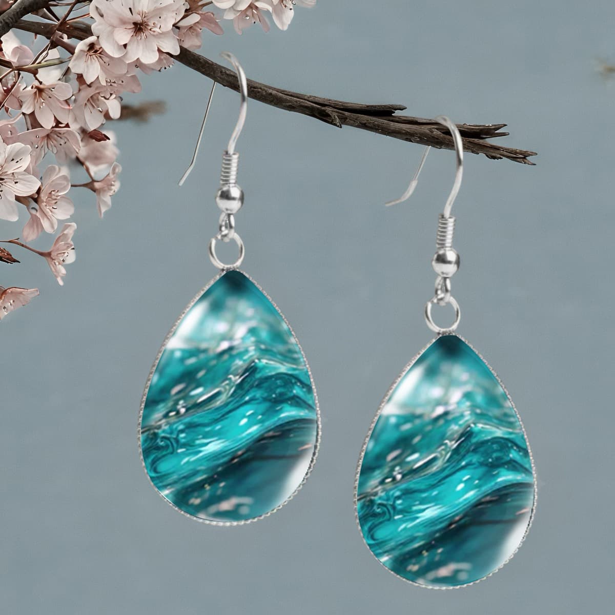 TEMU A Pair Of Elegant Teal Earrings, Suitable For Daily Wear And Vacation Jewelry, Thanksgiving Gift, Birthday Gift