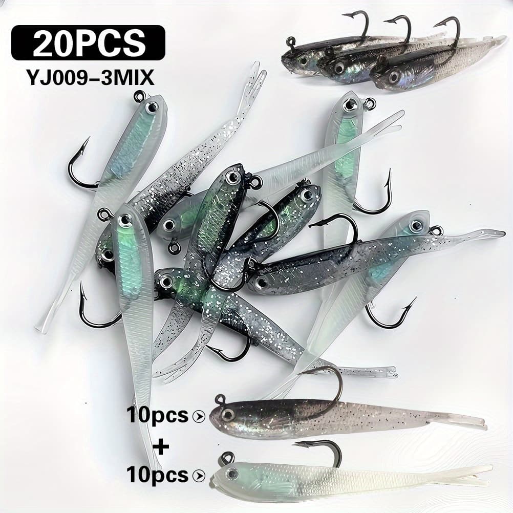 TEMU 20pcs Bionic Lure Bait Soft Bait Bag | Lead Fish Small Gray Fish With Hook, Suitable For Fish, Sea , Mouth, , In Fresh And Saltwater