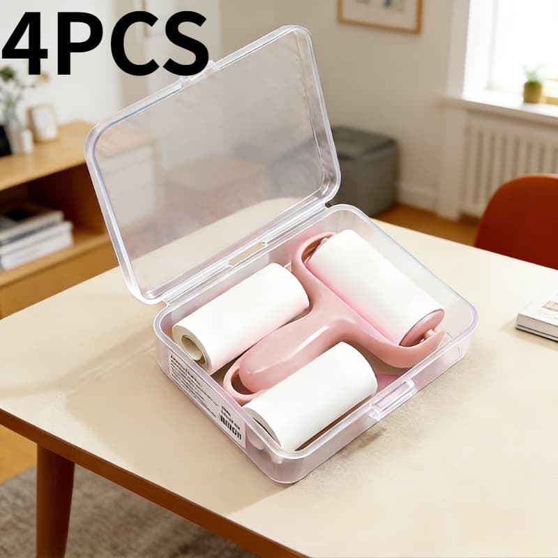 TEMU 4pcs Pink Lint Roller + 3 Rolls + Storage Box Portable Mini Lint Roller (including Refills) - Hair Remover, Suitable For Cleaning Clothes, Dust And . Compact And Portable, Suitable For Home, Car