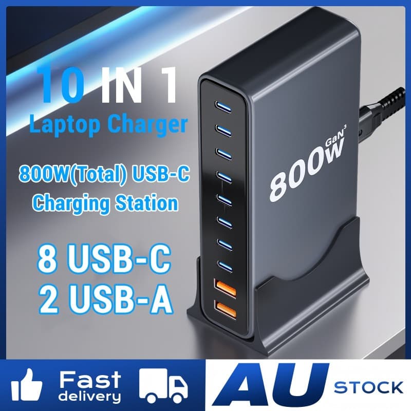 TEMU 800w Usb C Charging Station - 140w Usbc Fast Charger, 10-port Gan Charger 100w 65w 30w, Multi-usb Charger Compatible, Laptop Charger