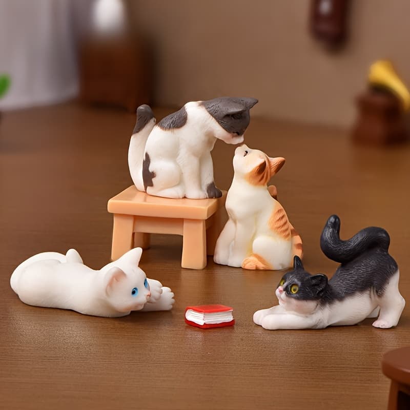TEMU Set Of 6 Miniature Cat Figurines - Small Resin Kittens For Crafting, Unique Miniature Landscape Ornaments For Home Decor And Party Setup, Fairy Garden Additions - Ideal Gift For Cat Enthusiasts
