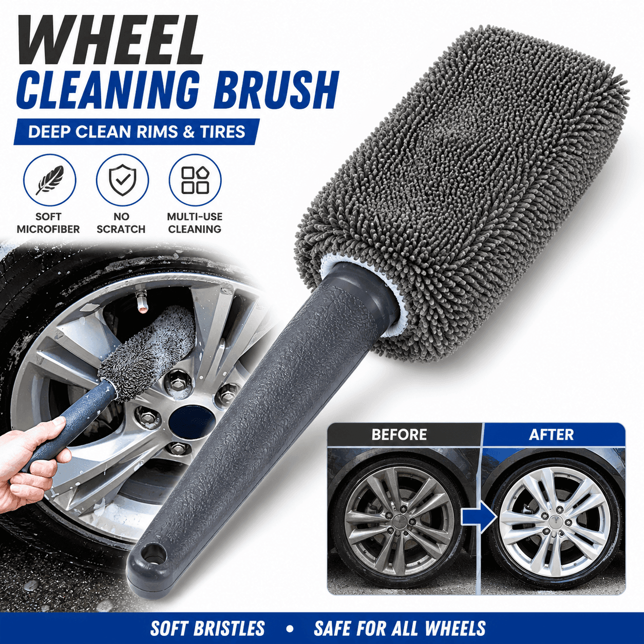 TEMU Wheel Cleaning Brush For Car, Soft Microfiber Rim And Tire Brush, Deep Clean , Auto Detailing Tool