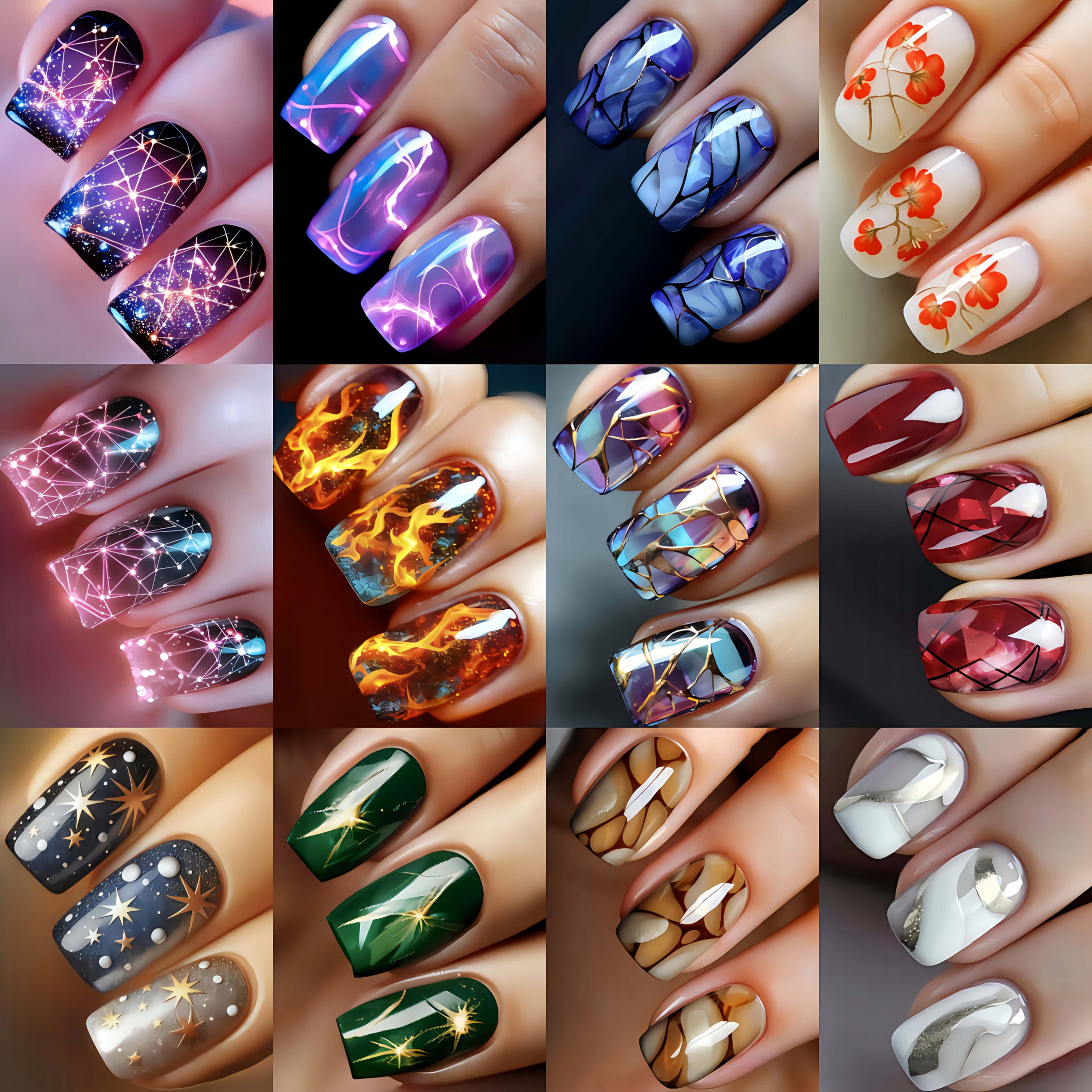 TEMU 288pcs Large Kit Press-on Nail Set - Medium-length Square Fake Nails With Floral & Striped Patterns, Shiny Glossy, Detachable Nail Stickers For Diy /pedicures (for ) - Spring/summer