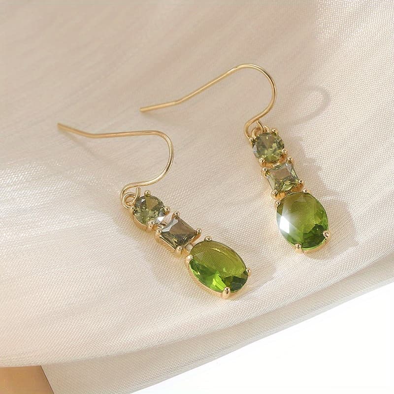 TEMU A Pair Of Green Retro Geometric Pendant Earrings, With Synthetic Zirconia, Suitable For Women's Holiday Parties To Wear