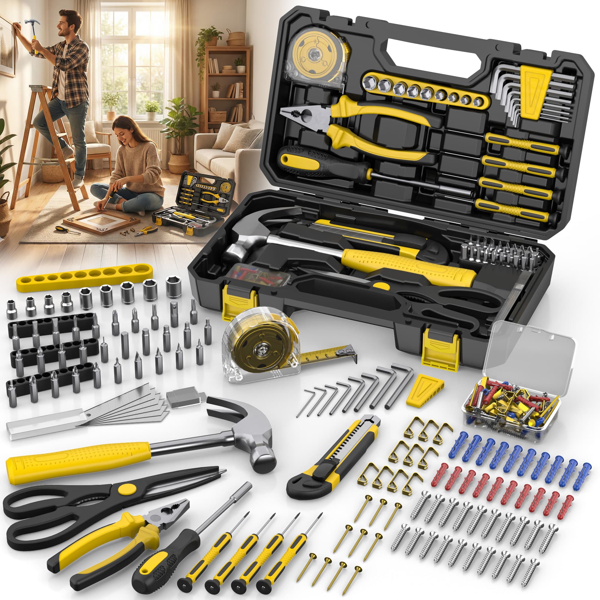 TEMU A 122pcs Hand Tool Kit Featuring A New Storage Box, Ideal For Basic Household And Automotive Repairs, Perfect As A New Year Gift, Suitable For Home And Everyday Tasks