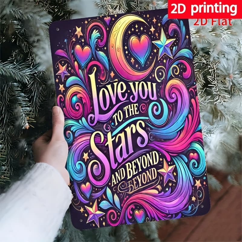 TEMU 1pc Vintage "i Love You To Stars & " Metal Wall Decor - 8x12 Inch Heart & Sign Suitable For, Wedding, Room, Indoor/outdoor Decoration, Colorful Gift For Home Accent
