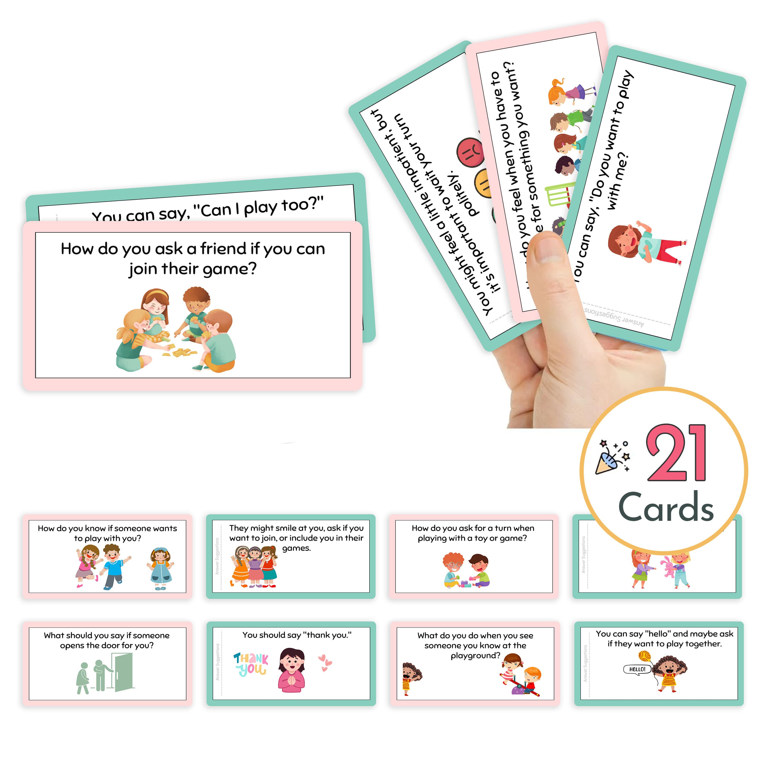 TEMU 21pcs Flashcards,kids Social Skills Teaching Cards - Learning,build And Friendship,learn Communication, - Portable Social Growth Activities For Teachers