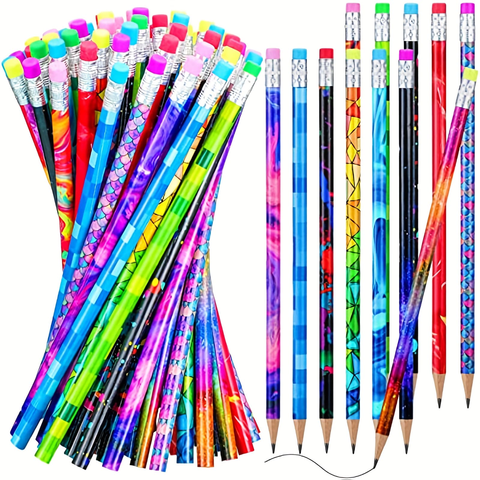 TEMU 50 Wooden Pencils With Erasers In A Pack, Perfect For Writing, School Supplies, Prizes, And Party Favors.