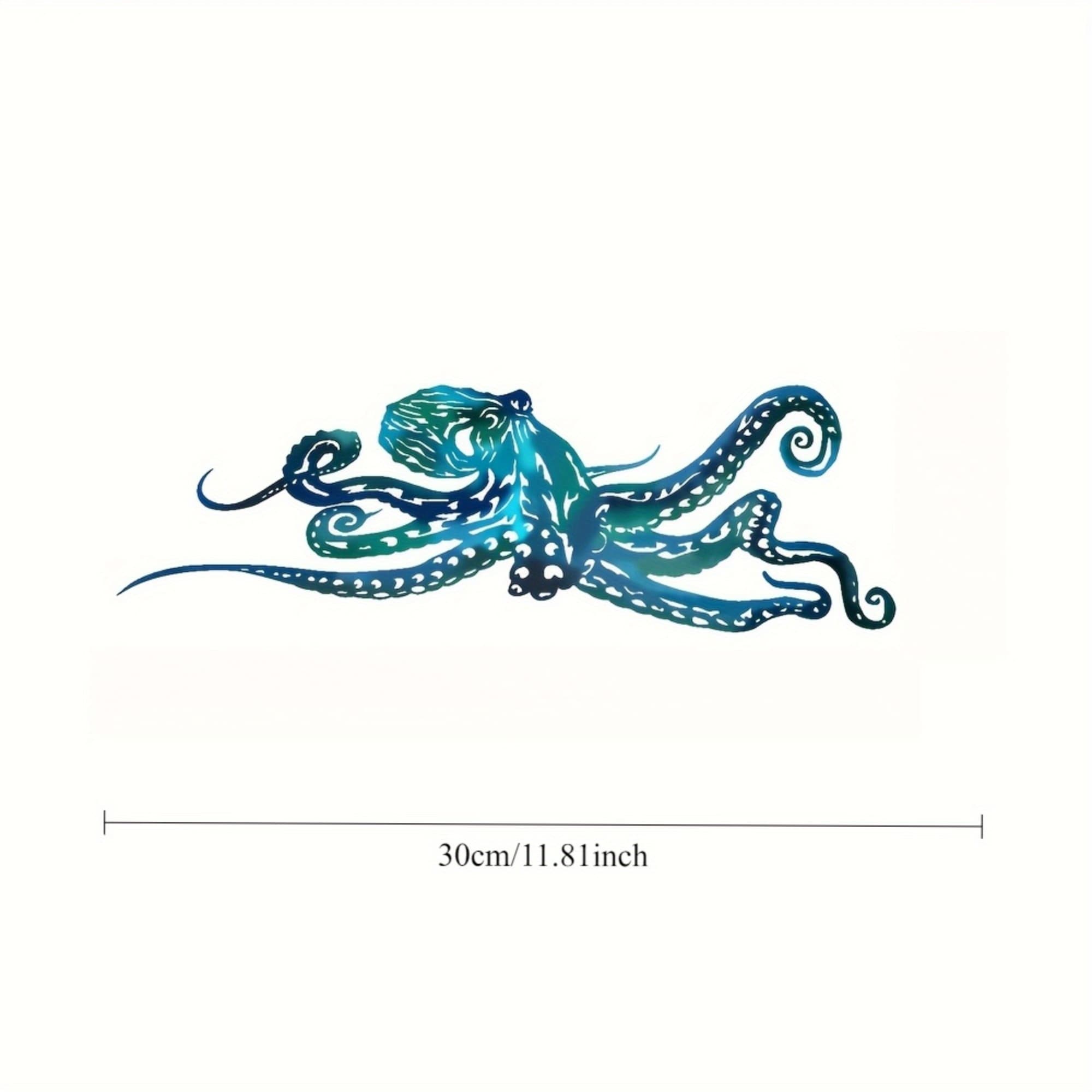 TEMU 1pc Modern Metal Octopus Wall Art - Tropical Ocean Decor With In Blue & Teal, Durable Iron Decoration For Living Room, Patio, Beach House - Indoor/outdoor Decoration, Octopus Decor, , Highquality