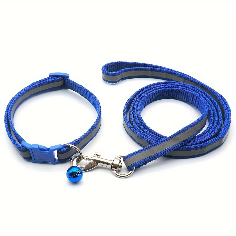 TEMU Reflective Dog Leash And Collar (suitable For Small Dogs And All Cats), Adjustable Dog Collar And Leash Set For Outdoor Dog Walking, Without Battery