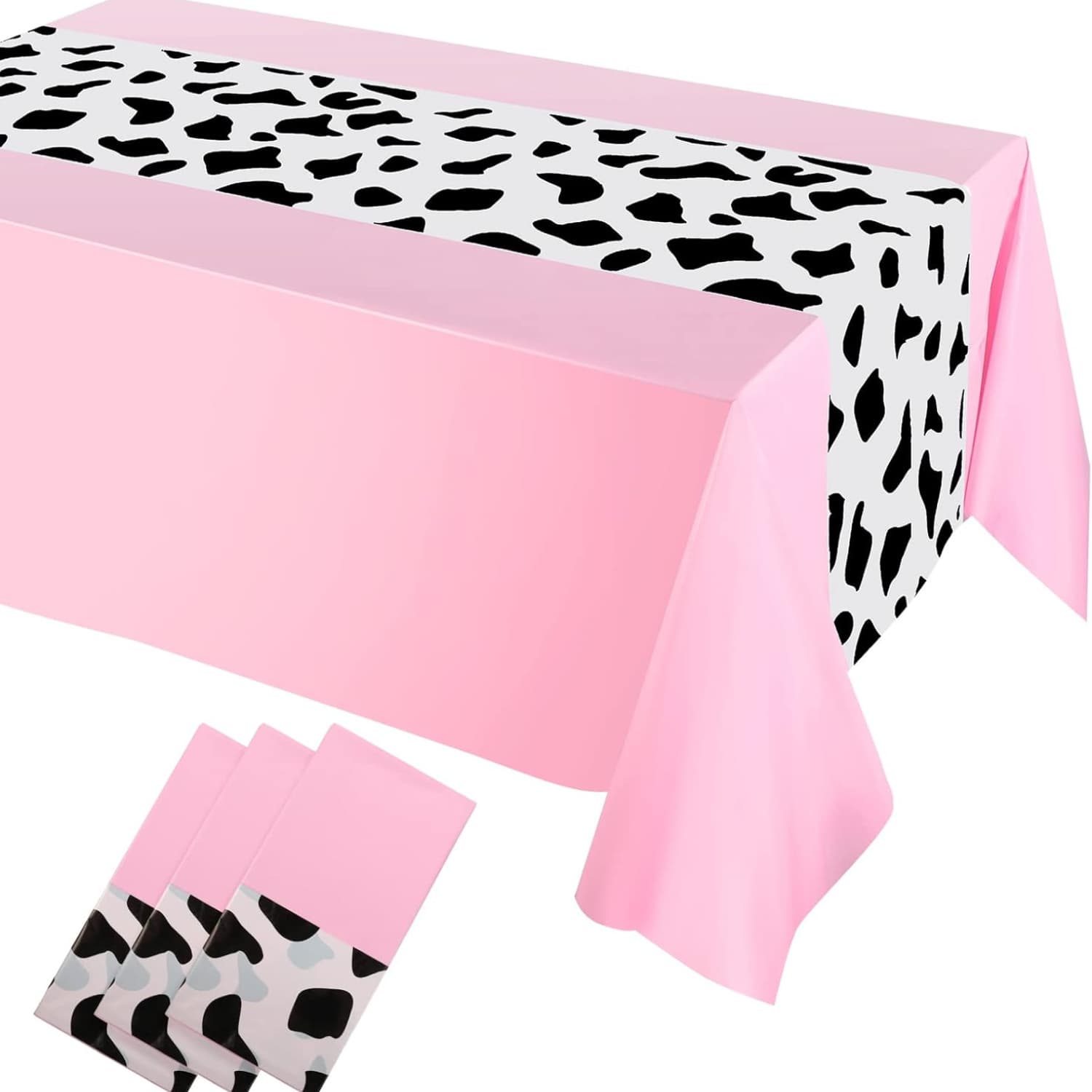 TEMU 3pcs Pink Elegant Cowboy Tablecloths - 54x108 Inch, Durable Pe Vinyl, Perfect For Birthday Parties & Decorations