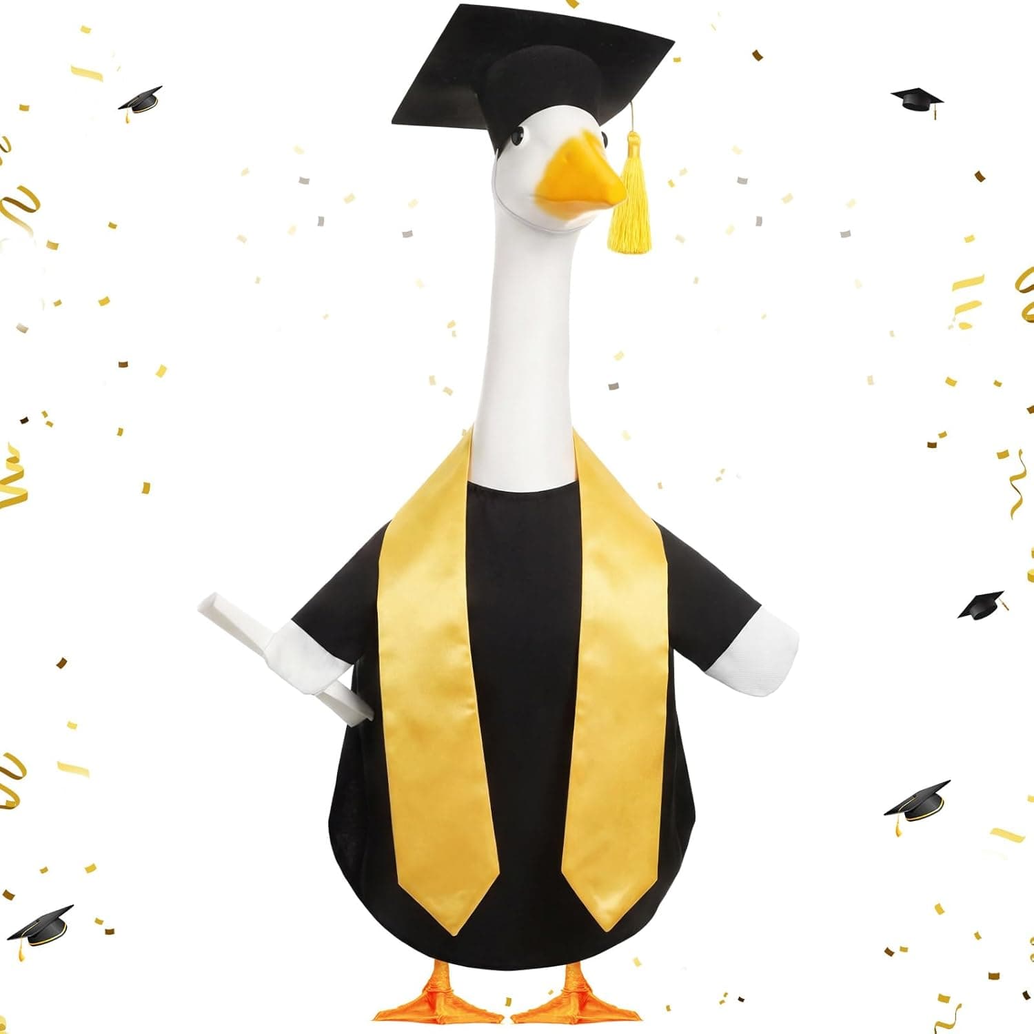 TEMU Graduation Porch Goose Outfit Plastic Lawn Goose Clothes Graduation And Gown Stoles Geese Outfit For Cement Geese Statue Outdoor Patio Yard Lawn Art Decoration (black, Typical, 23')