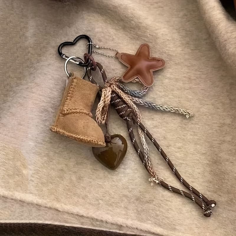 TEMU A Fashionable Starfish And Snowflake Charm Keychain - Woven Rope Bag Accessory With Heart Pendant, Suitable For Handbags, Comfortable Winter Shoe Decor Accessory
