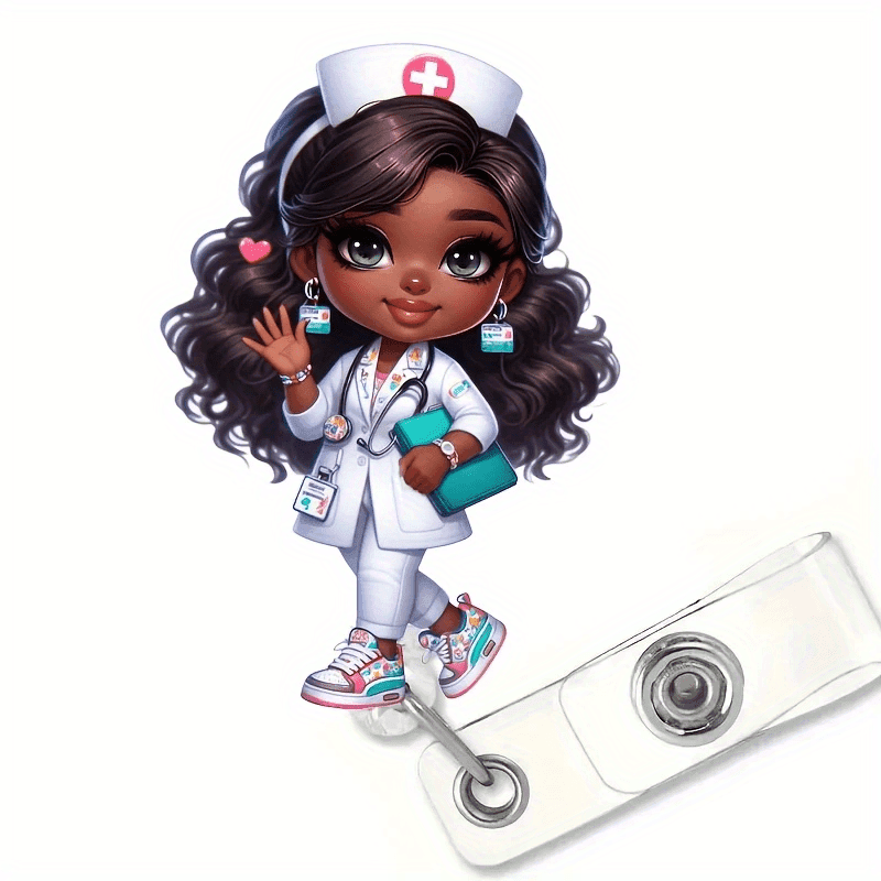 TEMU 1pc Vibrant Medical Retractable Badge Reel With Id Clip - Durable Abs, Cute Cartoon , Office Staff, Teachers, And Healthcare Workers