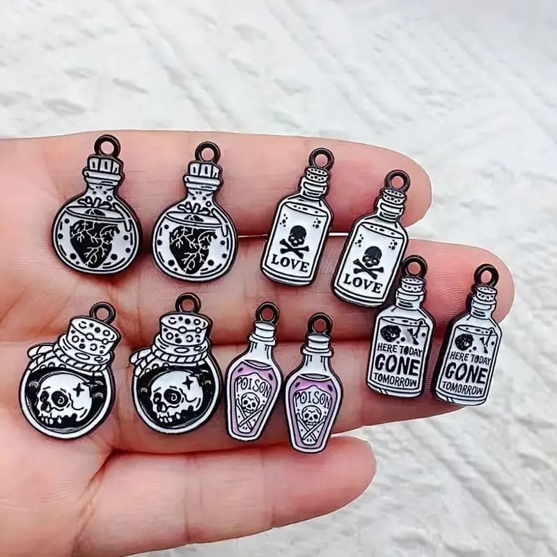 TEMU 10pcs Gothic Heavy Duty Acrylic & Alloy Pendant Set - Medieval , Potion Bottle Charms Suitable For Making, Earrings, Bracelets - Themed Accessories For Costume & Casual Attire (10pcs)