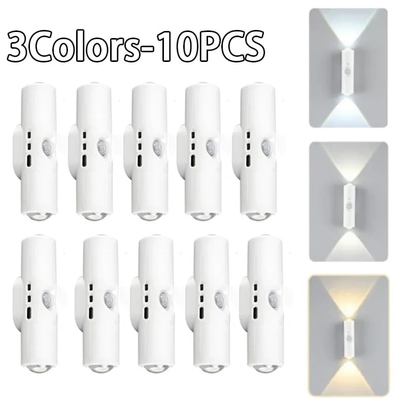 TEMU 10pcs Smart Sensor Led Night Light, Adjustable Brightness Magnetic Mount Dual-head Wall Lamp Ideal For Bedroom, Hallway, Staircase, And Office Ambient Lighting