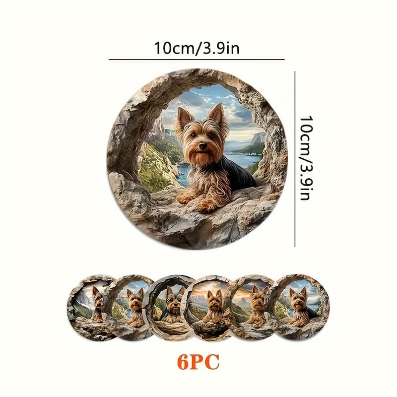TEMU Set Of 6 Wooden Coasters Featuring A 2d Printed Yorkshire Terrier, Perfect For Drinks, Coffee, And Tea - An Ideal Decoration For Home, Bars, And Restaurants, A Great Christmas Gift
