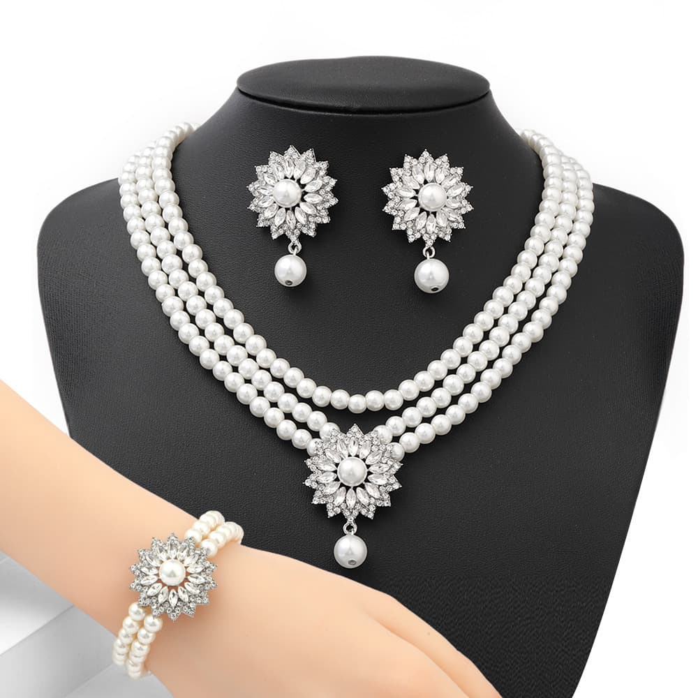 TEMU 4pcs New Earring Bracelet Necklace Set, Suitable For Women's Wedding Dinner Jewelry Sets, Perfect Gift , High-quality Women's Jewelry Set, Perfect Gift