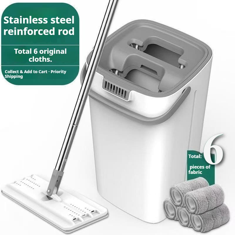 TEMU 2026 Newest Hands- Mop And Bucket Set With Self-washing Wringer, 6 Reusable Microfiber Pads, Head For Use On , Cleaning System