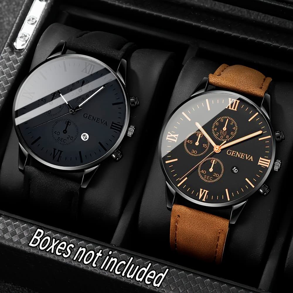 TEMU 2pcs Fashionable Men's Watch Set, Quartz Movement, Date Display, Casual Men's Watch, Business Watch, Very Suitable For Daily Wearing, , Reloj Para Hombre