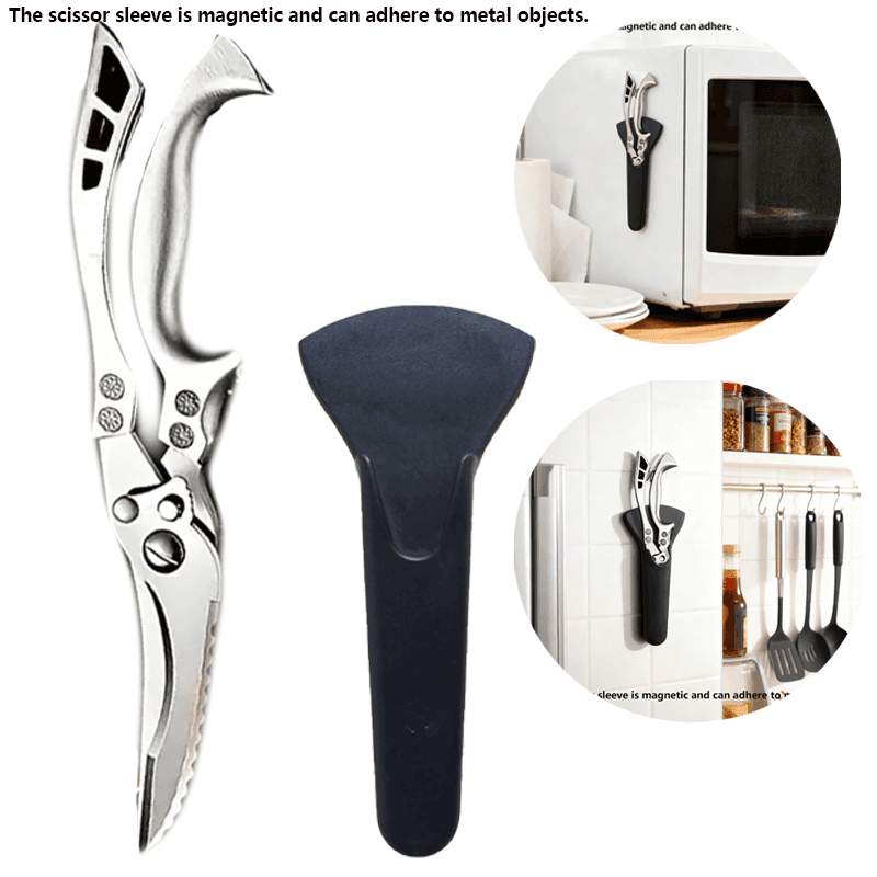 TEMU 2pcs Stainless Steel Kitchen Scissors With Magnetic Sheath Spring Action For Easy Cutting Fish Chicken Roast Poultry Vegetables Home Use