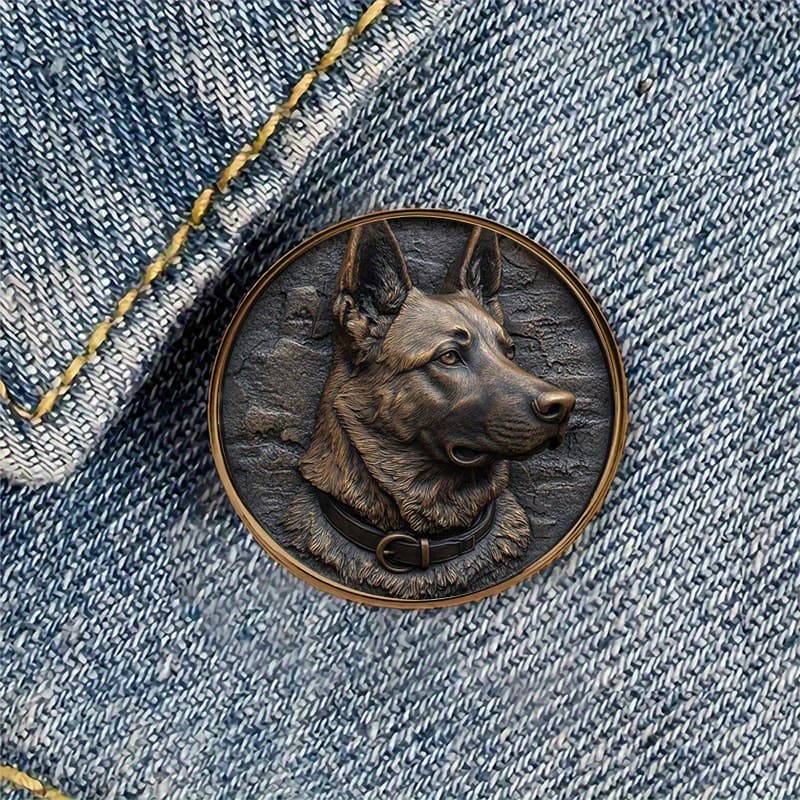 TEMU 1pc German Shepherd Dog Alloy Resin Round Brooch Badge Perfect For Backpacks, Hats, Clothes, Shoes, And Boots Decoration