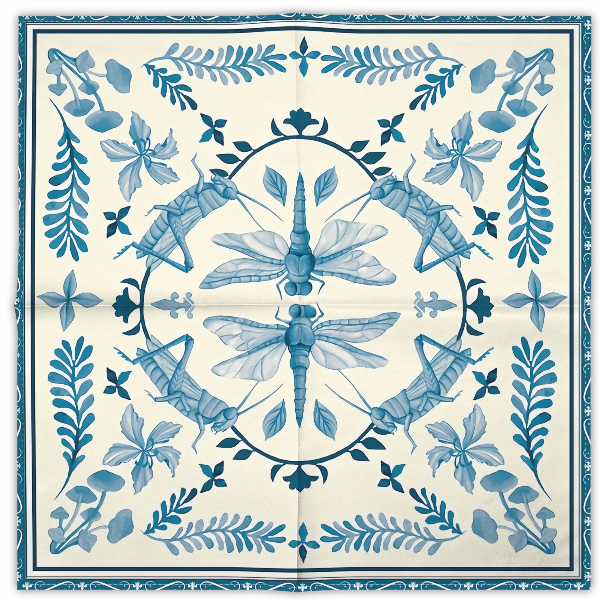 TEMU China Porcelain Grasshopper And Dragonfly Unisex Print Bandana Hip Hop Street Handkerchief Outdoor Stylish Scarf For Riding Hiking Party Accessory Square