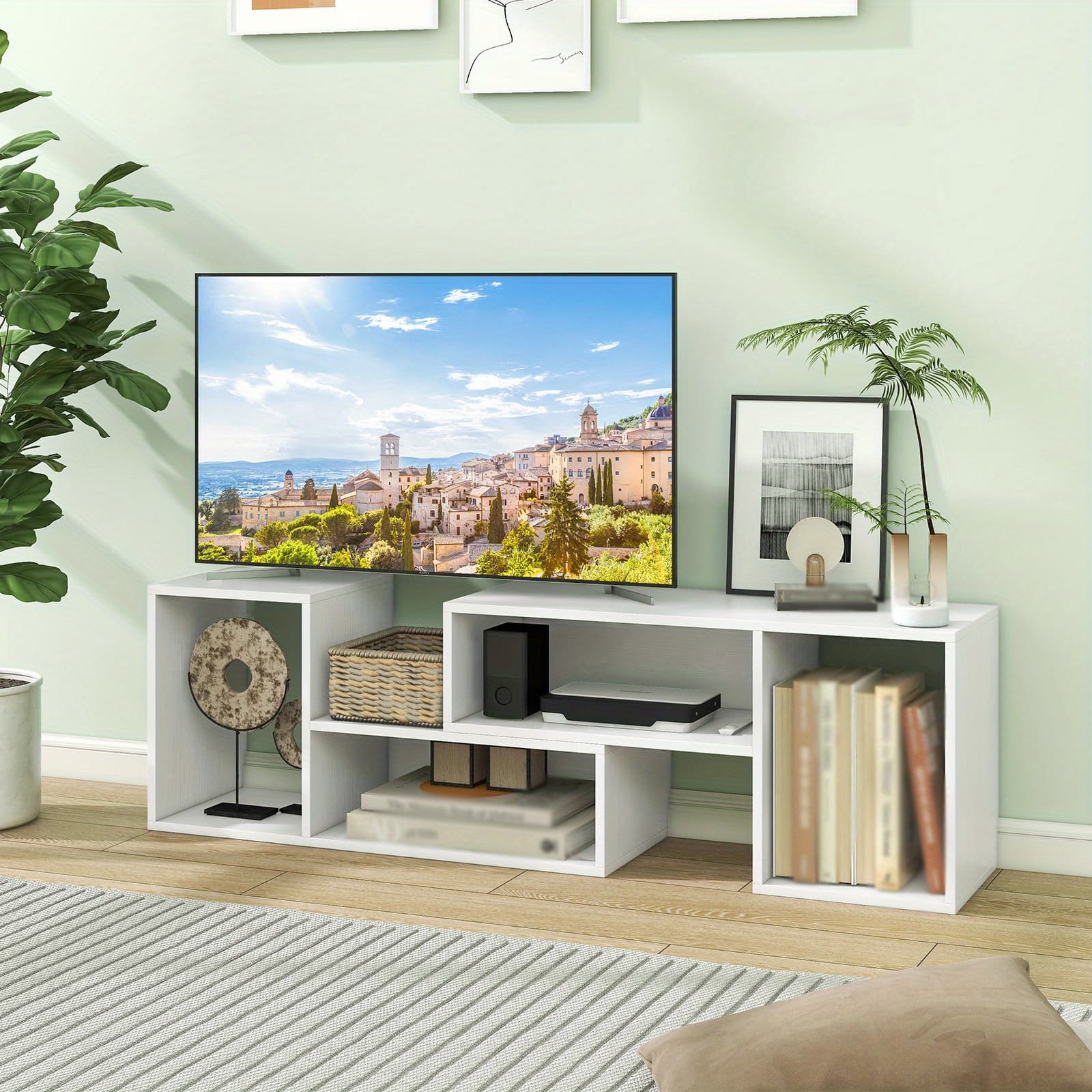 TEMU Costway Adjustable Tv Stand Set For Tvs Up To 55 Inches, Versatile Entertainment Center, Contemporary Tv Table With Storage Compartments, Gaming Media Console For Living Room, Available In
