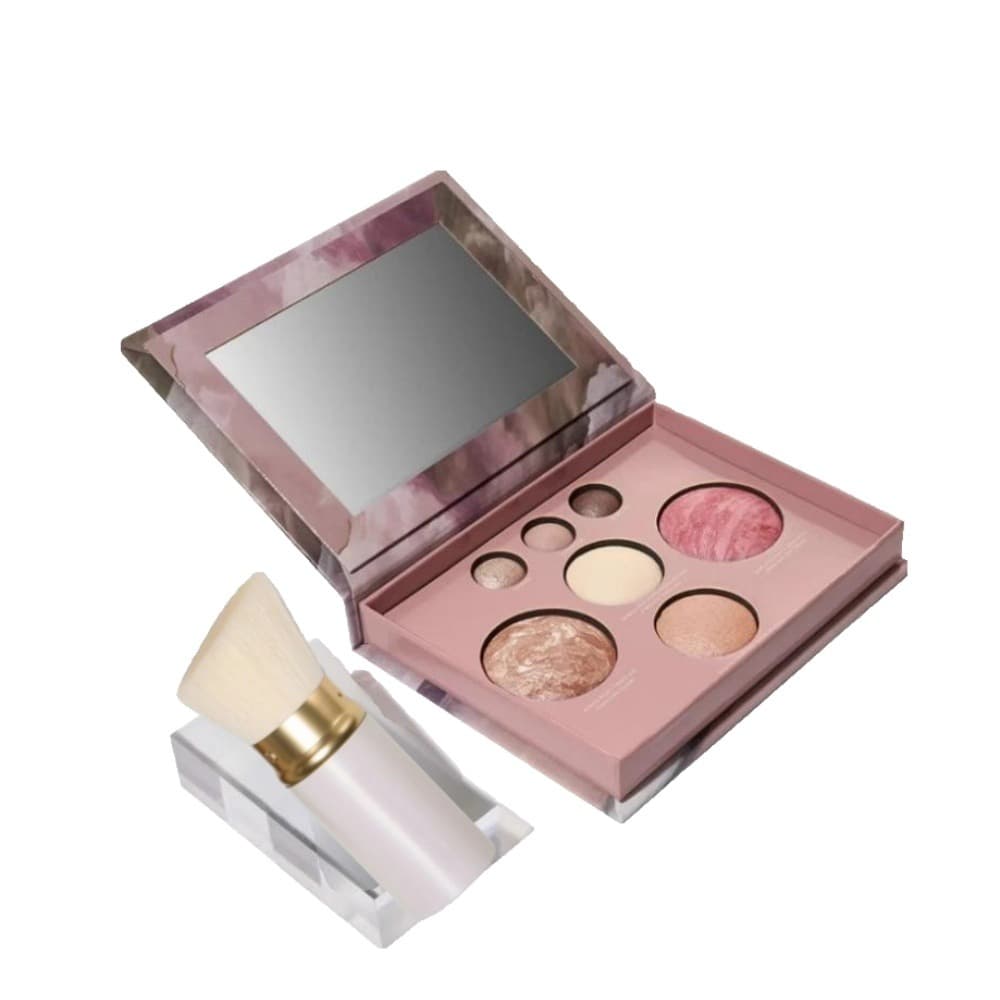 TEMU 2pcs 's Baked Makeup Palette - 7-color Powder Formula With Contour, Blush, 3-color Eyeshadow & Concealer Brush | Portable Travel Palette Suitable For -the, Compact Powder For Makeup