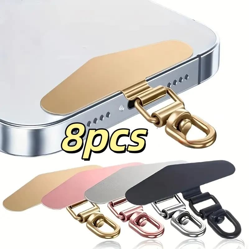 TEMU 8pcs 360 ° Rotating Stainless Steel Phone Holder With Metal Pad And Safety Rope, Multi-pack- Durable Phone Mount Accessories, Random Colors